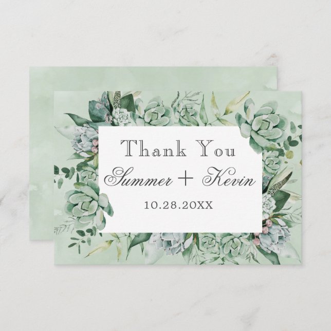 Boho Succuly Greenery Boda Gracias Tarjeta (Anverso / Reverso)