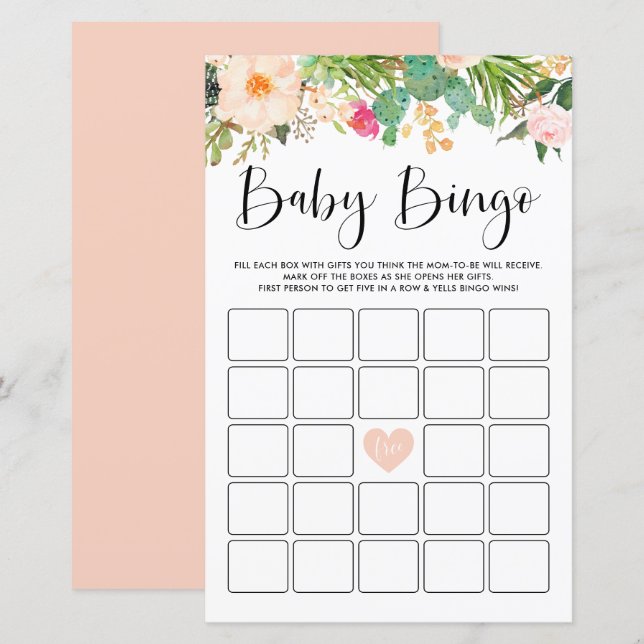 Boho Suculenta la tarjeta de juego de bingo Baby S (Anverso / Reverso)