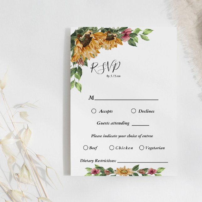 Boho Sunflower Boda Menú Elección Tarjeta RSVP (Subido por el creador)