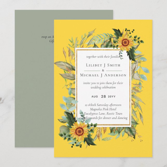 Boho Sunflower Sage Greenery Boda (Anverso / Reverso)