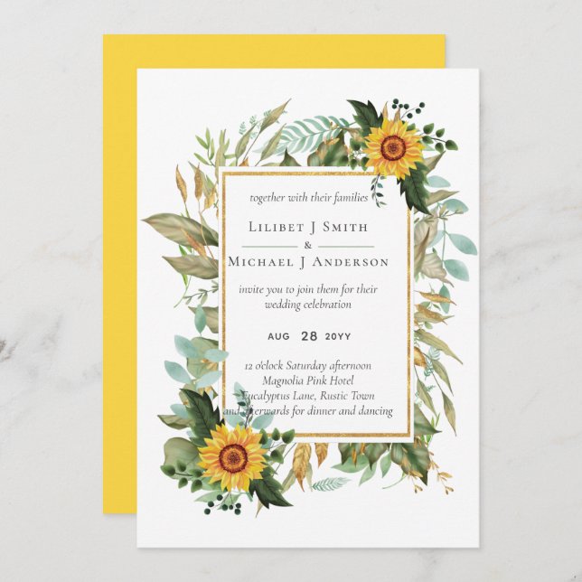 Boho Sunflower Sage Greenery Boda (Anverso / Reverso)