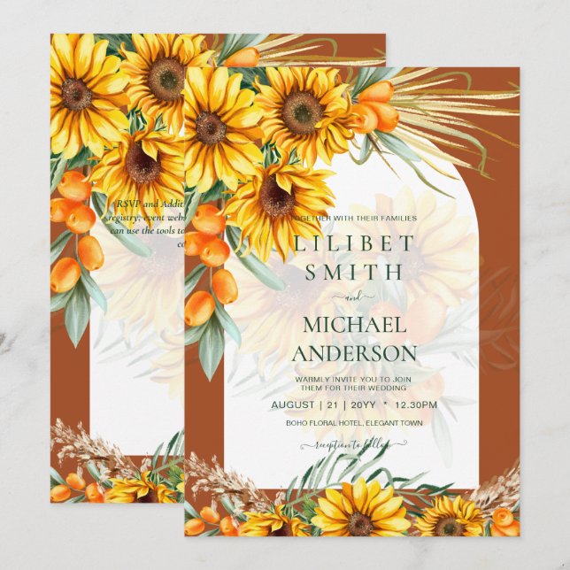 BOHO Sunflowers Pampas Grass Boda Terracotta (Anverso / Reverso)