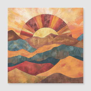 Boho Sunset Over Mountains - Paisaje Retro Earthy