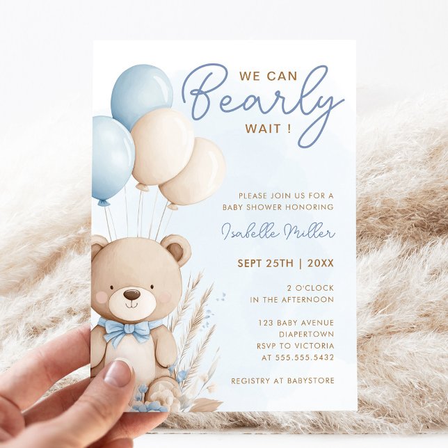 Boho Teddy Bear Balloon Boy Bearly Wait Invitación (Subido por el creador)