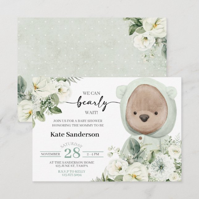 Boho Teddy Bear Bearly Wait Baby Shower Invitation (Anverso / Reverso)