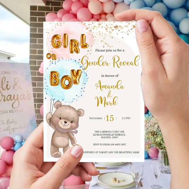 Boho Teddy Bear Género Invitación a revelar (Subido por el creador)