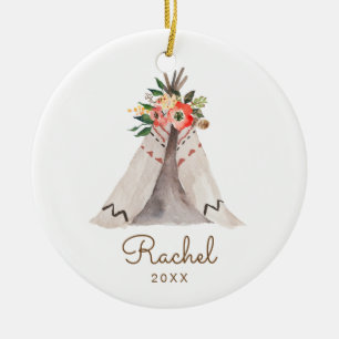 Boho Teepee Baby Girl Ornamento de Navidad