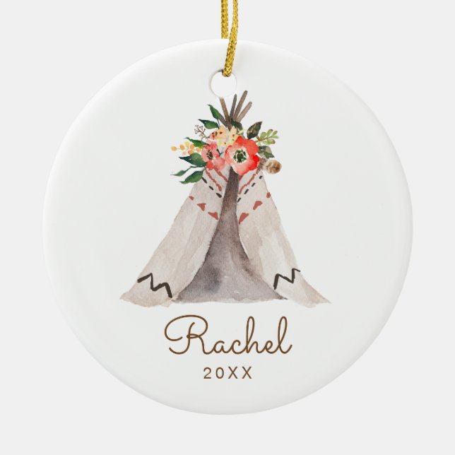Boho Teepee Baby Girl Ornamento de Navidad (Frente)