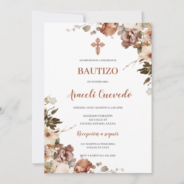 Boho Terracota Baptism Invitación española (Anverso)