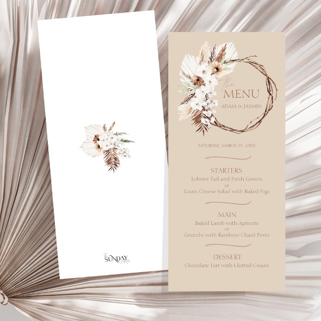 Boho Terracotta Beige Floral Wreath Boda Menú (Boho Terracotta Beige Floral Wreath Wedding Menu)