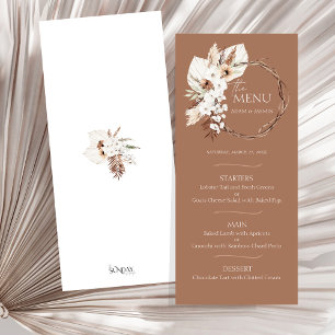 Boho Terracotta Brown Floral Wreath Menú Boda
