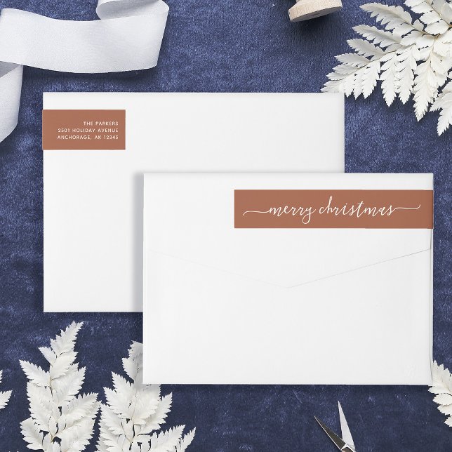 Boho Terracotta | Dirección navideña (Stylish and elegant wrap-around return address labels for Christmas)