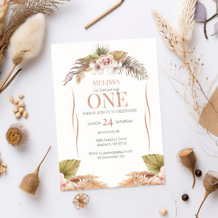 Boho Terracotta Floral 1er cumpleaños Invitación