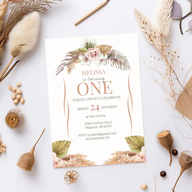 Boho Terracotta Floral 1er cumpleaños Invitación (Subido por el creador)