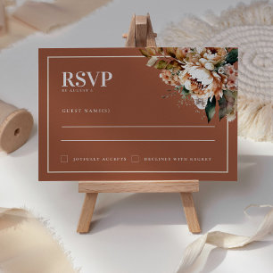 Boho Terracotta Flores de otoño Boda Tarjeta RSVP
