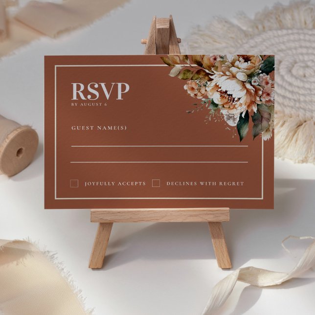Boho Terracotta Flores de otoño Boda Tarjeta RSVP (Subido por el creador)
