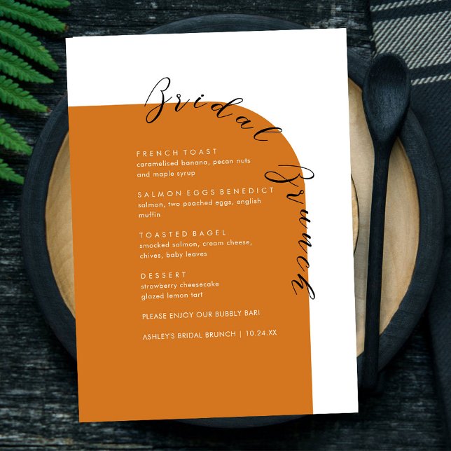 Boho Terracotta Minimal Texto Bridal Brunch Menú (Subido por el creador)