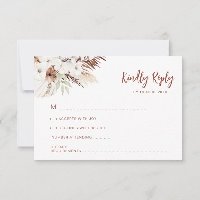 boho terracotta pampas boda RSVP tarjeta (Anverso)