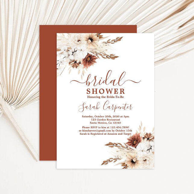Boho Terracotta pampas Bridal Shower Invitación (Subido por el creador)