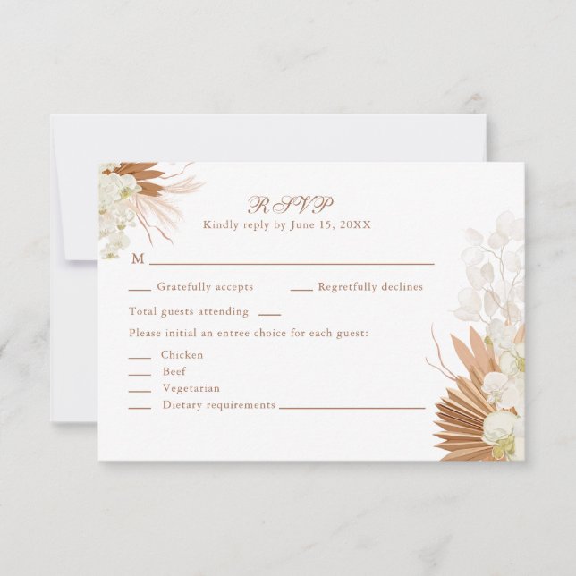 Boho Terracotta Pampas Grass Floral Wedding RSVP  (Anverso)