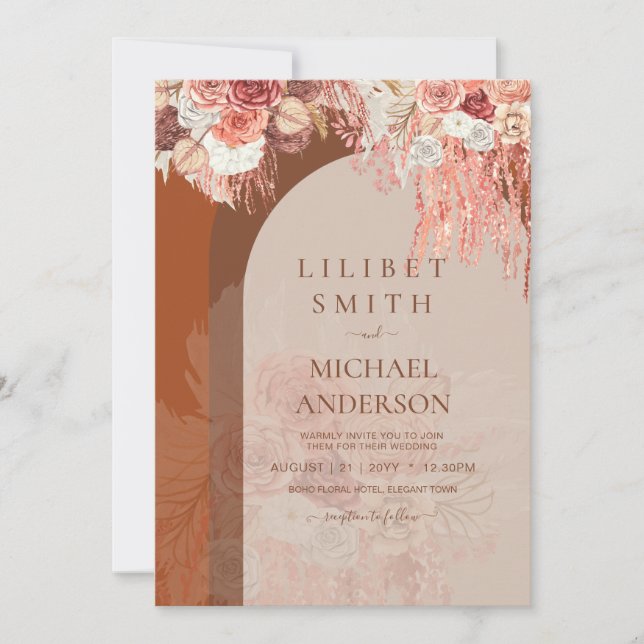 Boho Terracotta Rosa Pampas Boda de Grass Floral (Anverso)