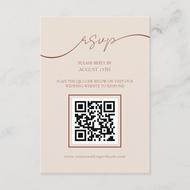 Boho Terracotta Script QR Código Boda Tarjeta RSVP (Anverso)