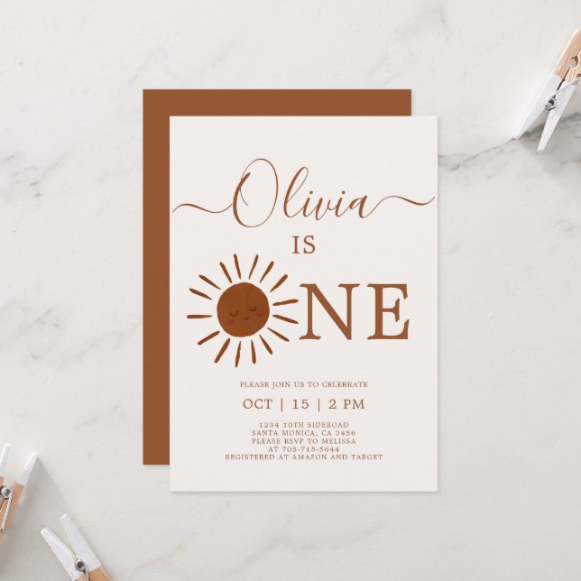 Boho Terracotta Sun Invitación de primer cumpleaño (Anverso/Reverso In Situ)