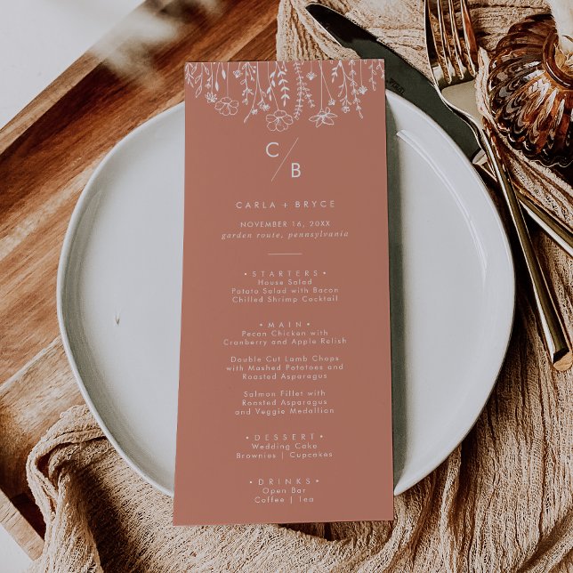 Boho Terracotta Wildflower Monogram Wedding Menu (Subido por el creador)