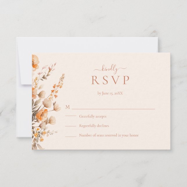 Boho Terracotta Wildflowers Wedding RSVP Card (Anverso)