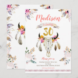 Boho Tribal Floral Skull 30 cumpleaños invitación