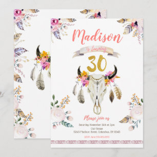 Boho Tribal Floral Skull 30 cumpleaños invitación