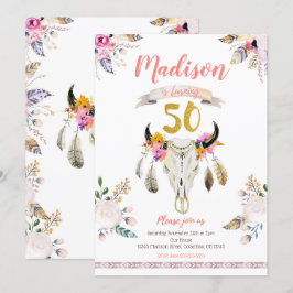 Boho Tribal Floral Skull Invitación a los 50 cumpl