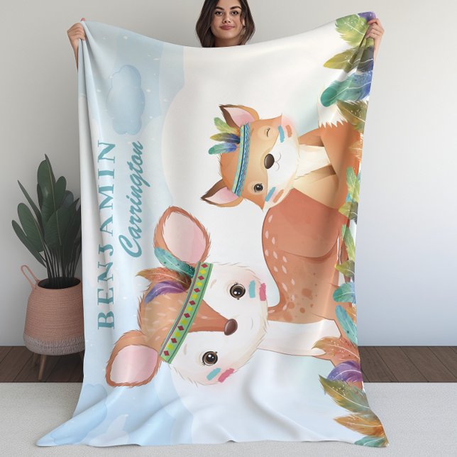 Boho Tribal Fox y Fawn con la manta de los niños (Boho Tribal Fox and Fawn with Kid’s Blanket (L))