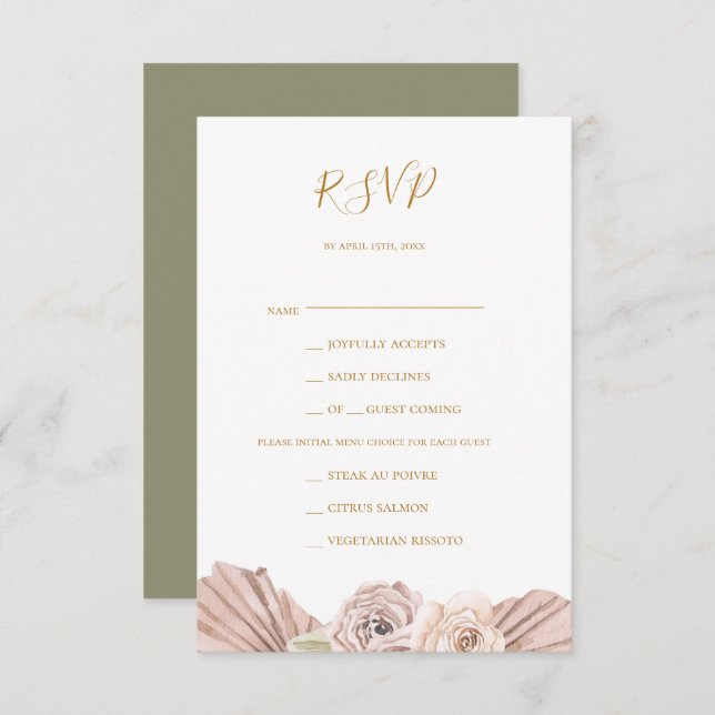 Boho Tropical Botanical Green Menu Choice RSVP (Anverso / Reverso)