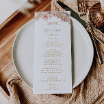Boho Tropical Botanical | Menú de cena Boda<br><div class="desc">Este boho tropical botánico | El menú de la cena boda es perfecto para su elegante boda rústico floral, verde, melocotón y oro rosa. El diseño presenta un marco dorado o un ramo con pasto rosa de pampas moderno, salvia simple, marfil, hojas de palmera de champán y vegetación clásica de...</div>