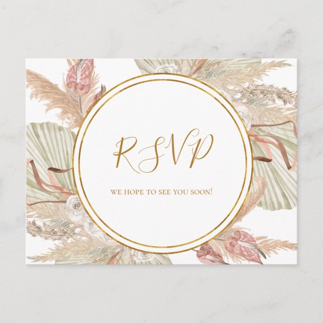 Boho Tropical Botanical | Postal RSVP de boda (Anverso)