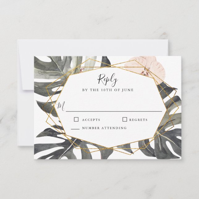 Boho Tropical Floral Geometric Frame Wedding RSVP (Anverso)