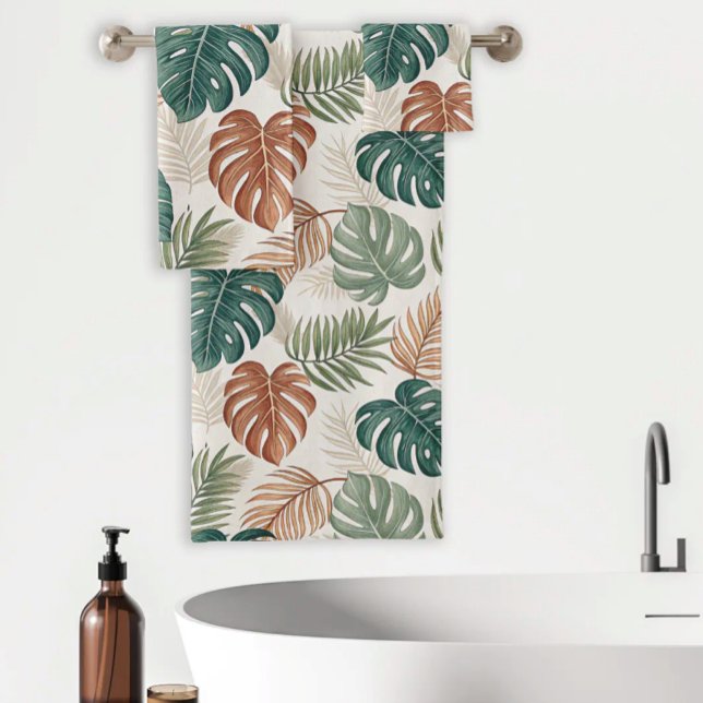 Boho Tropical Leaves Pattern Rust Green Beige (Subido por el creador)