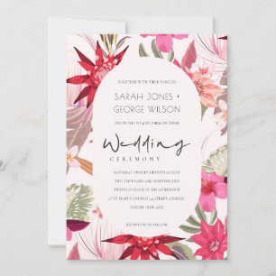 Boho tropical rojo Rubor Invitación a la boda flor