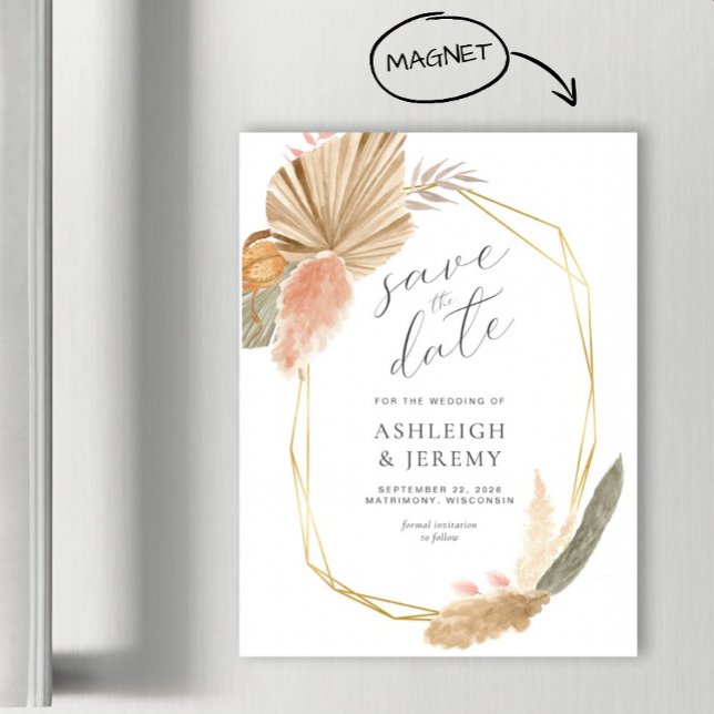 Boho Tropical Wedding Save the Date Magnetic Card (Subido por el creador)