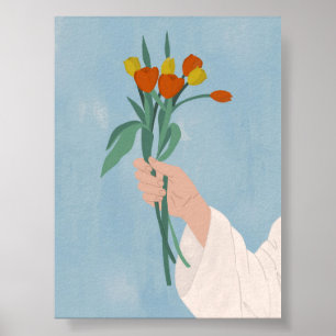 Boho Tulip Bouquet Wall Art Impresión floral Mínim