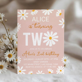 Boho Two Groovy Daisy Invitación de cumpleaños