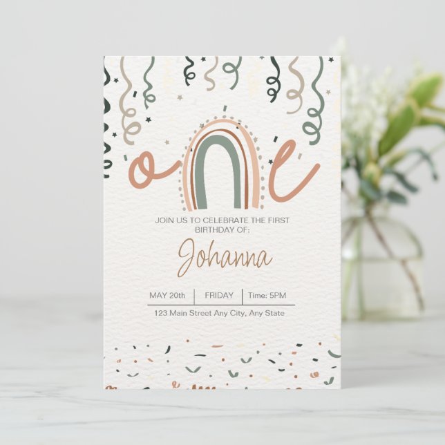 Boho UNA invitación de cumpleaños maravillosa (Anverso de pie)