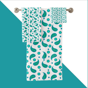 Boho Verde Azul y Turquesa Patrón Floral Paisley