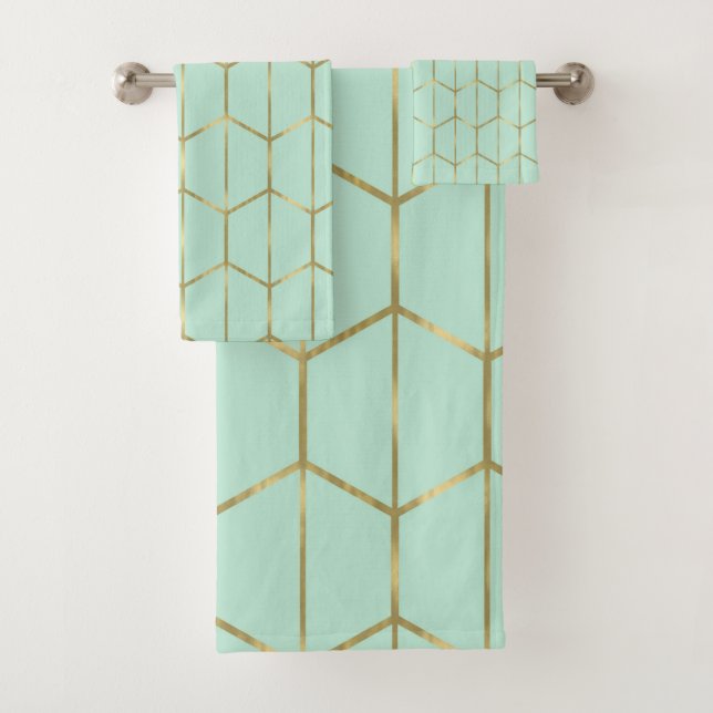 Boho Verde Menta Hexágono Dorado y Glam Geométrico (In situ)