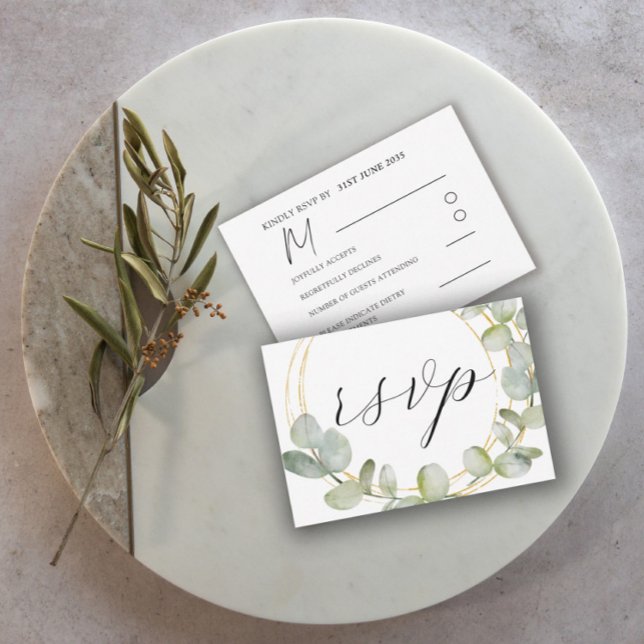 Boho Verde Salvia Eucalipto & Boda de Oro RSVP (Subido por el creador)
