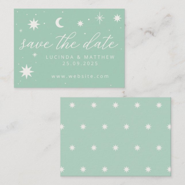 Boho Verde Starry Wedding Guardar La Tarjeta De Fe (Anverso / Reverso)