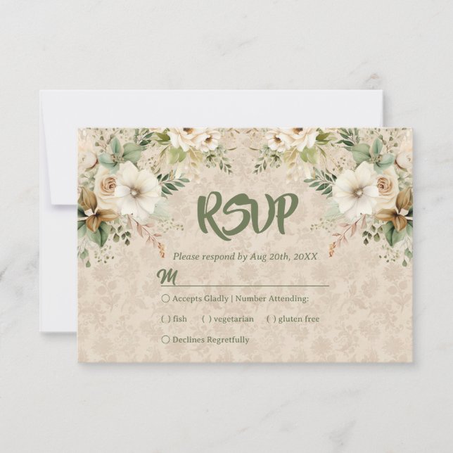 Boho Vintage Floral Boda Botánica Tarjeta RSVP (Anverso)