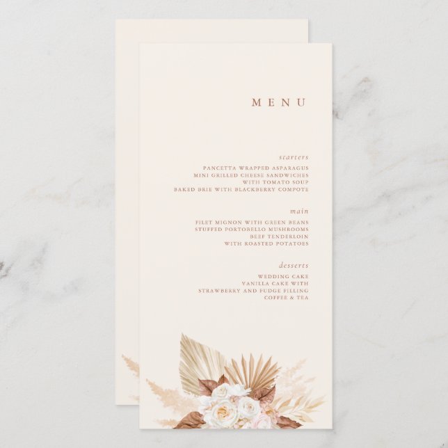 Boho Watercolor Desert Flores Creamy Color Menu (Anverso / Reverso)