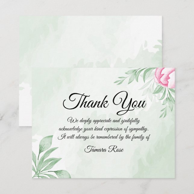Boho Watercolor Eucalyptus Funeral Gracias Nota (Anverso / Reverso)